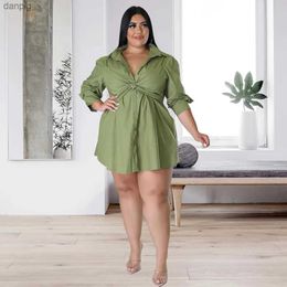 Urban Sexy Dresses Plus Size Casual Solid Womens Shirt Tie Dress Autumn Witter Long Slave Loose Mini Dress Strwear Elegant Clothing 2023 Y240402