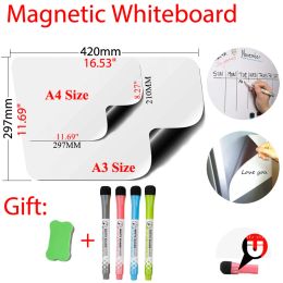 Whiteboard A3+A4 Rounded Magnetic Whiteboard Fridge Sticker Dry Erase Whiteboard Memo Presentation Writing Drawing Announcement Smart Board