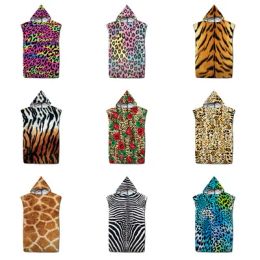 Accessories Fashion Leopard Pattern Microfiber Beach Poncho Towel Outdoor Sport Wetsuit Changing Robes Quick Drying Bath Hooded Towels