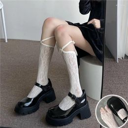 Women Socks Trendy Lace Knee With Ties Girls Street Split Toe Strappy Fishnet Stockings Ins JK Japanese Lolita Long High Sock
