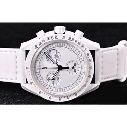 Fashion Planet Moon Watches Mens Top Luxury Brand Waterproof Sport Wristwatch Chronograph Leather Quartz Swatchwatches