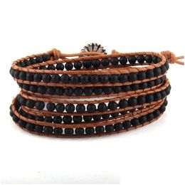 Charm Bracelets Fashion Women Jewelry Brown Leather Bracelet Handmade 5 Strands 4Mm Natural Stones Wrap Dropshippers Drop Delivery Dhjk3