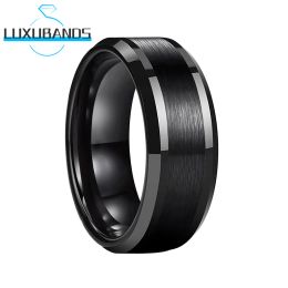 Bands Black Tungsten Carbide Rings for Women Jewelery Centre Brushed Bevelled Edges Men Fashion Polished Finish Aesthetic Accessories