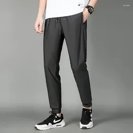 Men's Pants 2024 Casual Trendy Solid Colour Elastic Pocket Spring Versatile Slim Fit Ice Silk Air Conditioning Sports