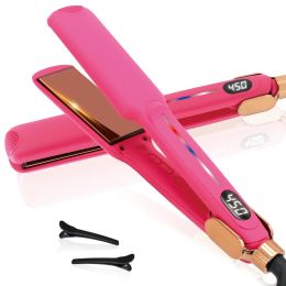 Irons Infrared Hair Straightener Mirror Titanium Plate 450°F Hair Flat Iron Fast Heating LED Display Temperature Dual Voltage
