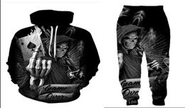 Two Piece Set Men Women Casual Tracksuits 3D Printing Poker Skull Fashion Hoodies HoodedPants Sweatshirt US01141131123