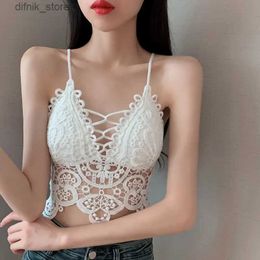 Women's Tanks Camis Sexy Crop Tops Lace Flower Halter Tank Top Women Summer Camis Hollow Out Backless Camisole Casual Tube Female Sleeveless Vest Y240403