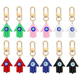 Blue Evil Eye Colourful Fatima Palm Alloy Keychain Set pendant Key Ring Women Men Colourful enamel Charms Lobster buckle Bag Car Key Accessories bulk