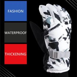 Winter Snowboard Ski Gloves Unisex PU Leather Non-slip Touch Screen Waterproof Motorcycle Cycling Fleece Warm Snow Sports Gloves