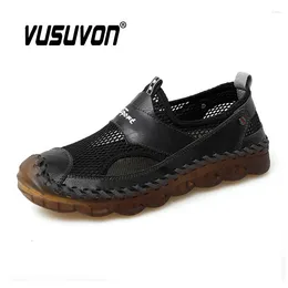 Casual Shoes Men Genuine Leather Sandals Beach Spring Summer Ankle Slipper Vintage Classic Male Black Fashion Rubber Loafers