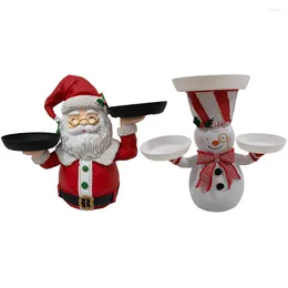 Decorative Figurines Christmas Holding Tray Decoration Resin Santa/Snowman Plate Holder For Home Party