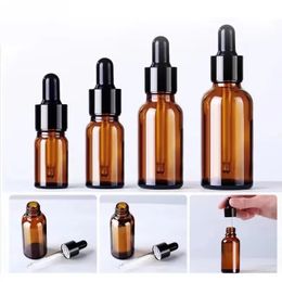 1pc vazio conta-gotas garrafa âmbar óleo essencial de vidro aromaterapia líquido marrom 5-50ml gota para massagem pipeta garrafas recarregáveis