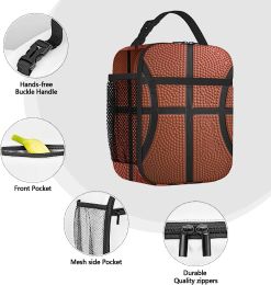 Basketball Lunch Bag for Women Men Insulated Reusable Lunch Box for Work Office School Picnic Portable Bento Tote Bag Cooler Bag