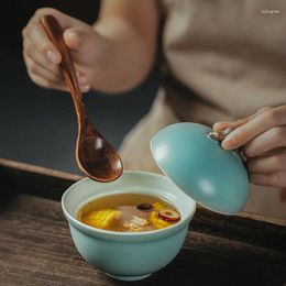 Bowls Glazed Ceramic Stew Cup Separation Soup Steamed Egg Bowl With Cover Bird's Nest Water For Household And Office