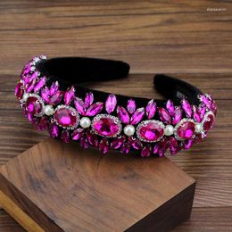 Hair Clips 2024 Luxurious Accessories Pink Crystal Padded Hairbands Rhinestone Pearl Baroque Headbands For Women Wedding