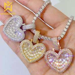 Heart Square Moissanite Pendant Halsband för män S Sier Real Diamond Necklace Women Jewelry Pass Tester med GRA