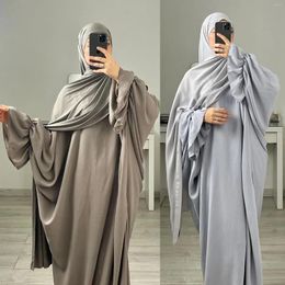 Ethnic Clothing Fashion 2 Pieces Set Muslim Robe Abaya Syari Oversized Loose Soft Dress Female Full Length Worship Service Abayas