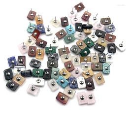 Stud Earrings 10pair/lot Natural Stone Rectangle Crystal Rose Quartz Tiger Eye Opal Stainless Steel Earring Jewelry For Women