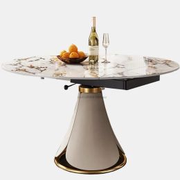 Nordic Style Extendable Tables With Turntable Kitchen Luxury Small Household Furniture Marble Round Dining Table Set 6 Chairs