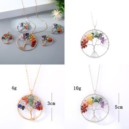 Pendant Necklaces Stone Crystal Charms Copper Twine Tree Of Life Wire Wrap Amethyst Tiger Eye Rose Quartz Wholesale Jewelry Whole Dr Otq41