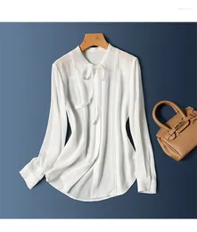 Women's Blouses Poplin Summer Blouse Casual Fashion Advanced Temperament Tops Solid Color Long Sleeved Bow Knot Shirt
