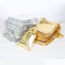 Jewelry Pouches, Bags 7X9 9X12 10X15Cm 13X18Cm Adjustable Cloth Bag Packing Gold Sier Color Dstring Dable Wedding Gift Pouches Wholesa Dh2Ot