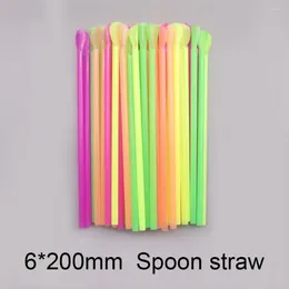 Drinking Straws 100PCS Disposable Plastic Multicolor Shaved Ice Smoothie And Milkshake Dual Spoon Straw Bar Accessories