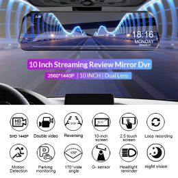 E-ACE 2.5K Mirror Camera For Car Touch Screen Video Recorder Rearview Mirror Dashcam 1440P GPS Wifi 24H Parking DVR Black Box