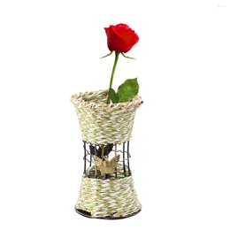Vases Simulated Rattan Woven Flower Vase Artificial Ratten Fake Iron White Succulents