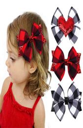 Baby Toddler Girl039s Buffalo Plaid Check Hair Bow Clips Sequins Love Heart Cute Hairpin Classic RedBlack WhiteBlack Barrette2913317