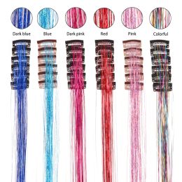 50Cm Length Tinsel Hair With Clip On Rainbow Strands Fake Hair Extensions For Girls Coloured Dazzles Hippie Braiding Headdress