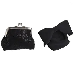 Bag Women's Sequins Coin Purse Buckle Mini Wallet(Black) & Designer Women Handbags Bow Day Clutches (Black)