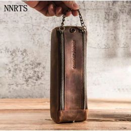 Bags Creative Genuine Leather Zipper Pencil Case Bag Large Capacity Handmade Vintage Retro Standar School Stationary Office Pen Pouch