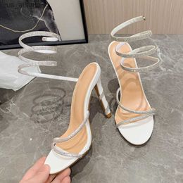 Dress Shoes Luxury Crystal Snake Coiled Women Sandals Sexy Narrow band Thin High heels Wedding Party Female Gladiator Summer H240403VIIW