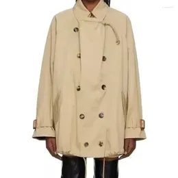 Women's Trench Coats Women Autumn And Winter Loose Coat Double-breasted Drawstring Cotton Twill Short