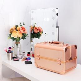 Square portable Aluminium alloy cosmetic case home cosmetics storage box multi-level nail art tattoo toolbox