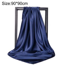 Women Muslim Hijabs Head Scarf 90*90Cm Square Silk Foulard Satin Bandana Neckerchief Hair Scarves For Ladie Long Sunscreen Shawl