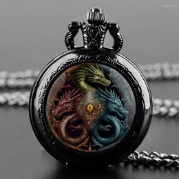 Pocket Watches Classic Dragon Game Glass Dome Vintage Quartz Watch Men Women Pendant Necklace Chain Charm Clock Jewellery Gifts