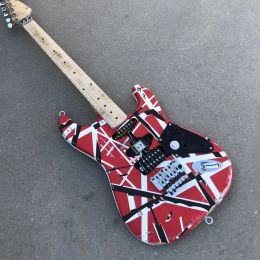 Guitar Free shipping/Eddie Van Halen/Red Frankenstrat Electric Guitar/Heavy Aged Franken guitar/White black red Stripe