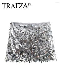 Skirts TRAFZA Mini Skirt For Women Sexy Sequin Short Vintage Y2k Clothing Summer Fashion Female Streetwear Mujer