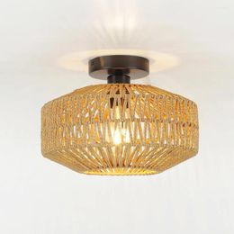 Ceiling Lights American Style Retro Rattan Woven Light Fixture With A Single Head In The Quiet Wind Corridor Bedroom