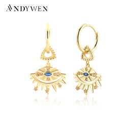 Earrings ANDYWEN 925 Sterling Silver Gold Eye Zircon CZ Drop Earring Clips Pendiente Piercing Luxury Jewelry 2021 Women Wedding Gift