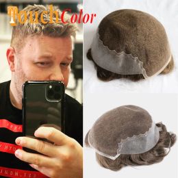 Toupees Toupees Q6 Swiss Lace & Pu Base Man Bleach Knot System Unit Remy Hair Prosthesis Men Toupee Human Hair Male Hair Toupee