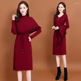 Work Dresses Women Knitted Two Piece Set Female Solid Bodycon And Long Sleeve Knit Pullover Suits Ladies Streetwear Clothing Q101