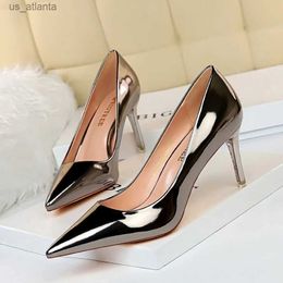 Dress Shoes Fashion Spring Autumn Women High Heels Slip On Patent Leather 7.5CM Thin Mature Modern Middle H2404032SLI