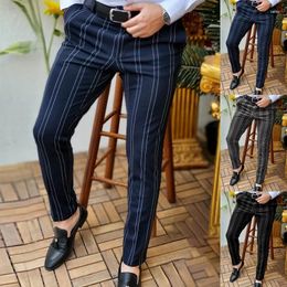 Men's Pants Spring 2024 Casual Slim Fit Striped Zipper Fashion Male Business Trousers Clothing For Man