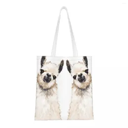 Shopping Bags Llama Alpaca Eco Shoulder Female Aesthetic Cute Large Capacity Tote Foldable Shopper Bag Lady Travel