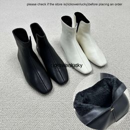 the row shoes The is a niche autumn and winter new wool plush short boots for women with flat bottomed genuine leather square toe bare Korean ankle high quality