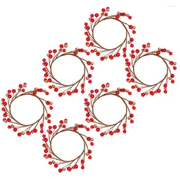 Decorative Flowers 6 Pcs Berry Candlestick Wreath Artificial Front Door Decor Christmas Ring Dinner Table