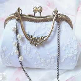 Shoulder Bags Angelatracy 2024 Handmade Frame Court Japan White Women Lace Hollow Out Feminine Vintage Clutch Handbag Bag